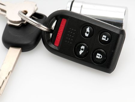 Close up of remote keyless and car keys.の写真素材