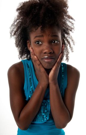 African american girl with a very worried expression.の写真素材