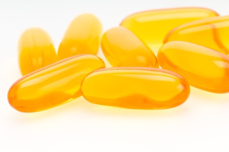 Close up view of Omega 3 pills. Macro shot with use of selective focus.の写真素材