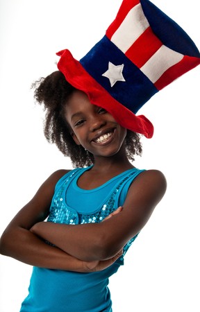 Little african american girl celebrating 4th of July.の写真素材