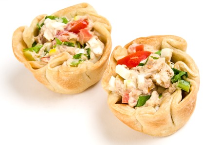 Homemade mini quiche of tuna and vegetables.の写真素材