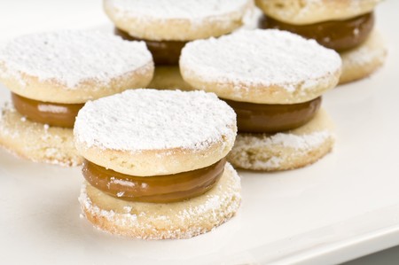 Close up of cornflour cookies filled with caramel.の写真素材