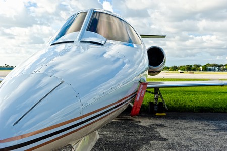 Executive jet in tamrac in regional airportの写真素材