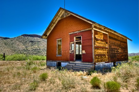 Abandoned barn over historic Route 66 in Arizona, United States.