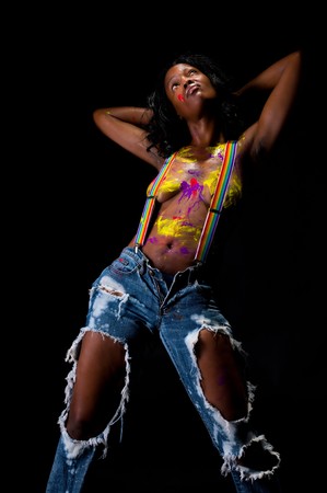 Young and sensual african american girl, posing nude and painted.の写真素材