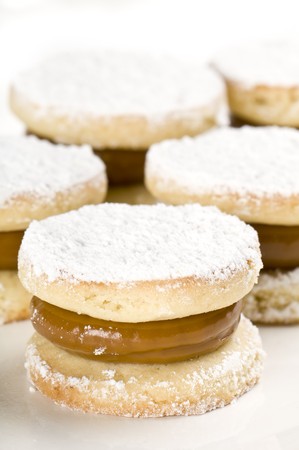 Close up of cornflour cookies filled with caramel.の写真素材
