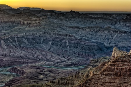 View of sunset from the South Rim in Grand Canyon, National Park. The Grand Canyon is a steep-sided gorge carved by the Colorado River in the United States in the state of Arizona. This is  one of the first national parks in the United Statesの写真素材