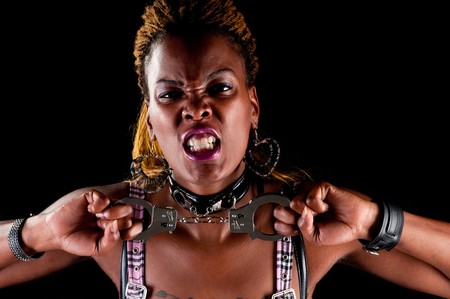 African Amercian Woman with handcuffsの写真素材