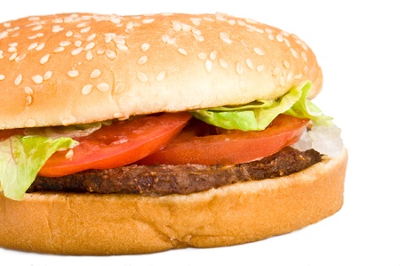 Tasty hamburger isolated in white close up.の写真素材