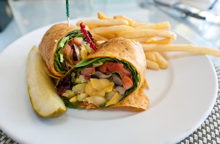 Plate served with a vegetable wrapの写真素材
