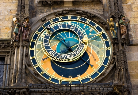View of the astronomical clock in Prague, this a a popular tourist attraction の写真素材
