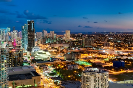 MIAMI - OCTOBER 5  Aerial view of downtown Miami on October 5 2011  Since 2001, Miami has been undergoing a large building boom with more than 50 skyscrapers rising over 400 feet built or currently under construction のeditorial素材