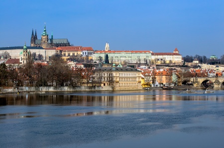 View of the Prague Castle and Church over the Vtlava River in the Czech Republicのeditorial素材