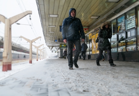 MOSCOW - CIRCA MARCH 2013  Passengers in the Leningradsky Railway Station circa 2013  With a population of more than 11 million people is one the largest cities in the world and a popular tourist destination のeditorial素材