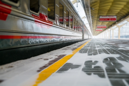 MOSCOW - CIRCA MARCH 2013  Train Platform in the Leningradsky Railway Station circa 2013  With a...