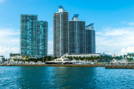 View of luxurious building and marina in Miami Beachのeditorial素材