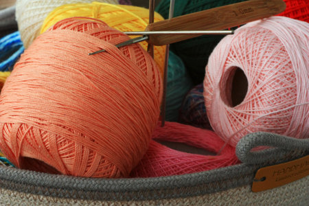 Basket made of cotton ropeの写真素材