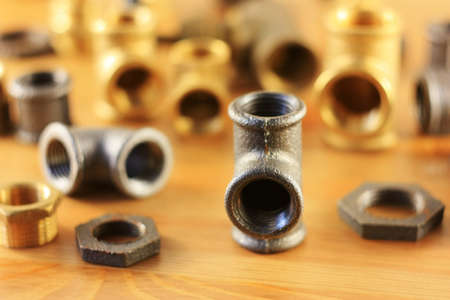 Brass old plumbing fittings for plumbingの写真素材