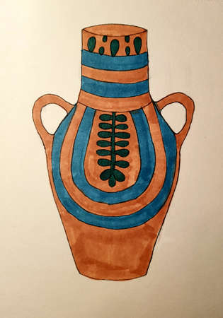 Drawing of an ancient clay amphoraの写真素材