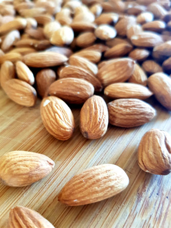 Almond nuts are on the tableの写真素材