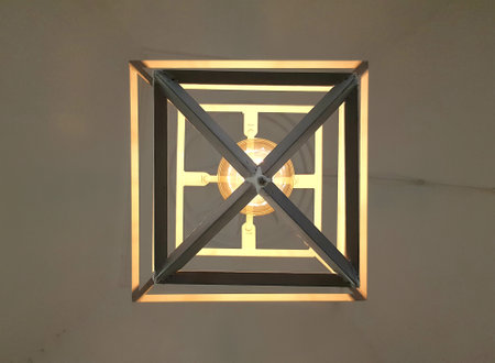 Ceiling lamp in the interior of a building, closeup of photo