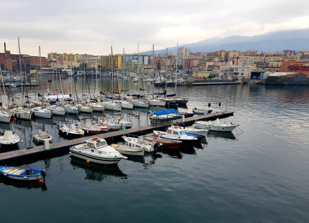 Port of Palermo, Sicily, Italy, with yachts and boatsの写真素材