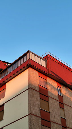 Modern apartment buildings on a sunny day with a blue sky. Facade of a modern apartment building