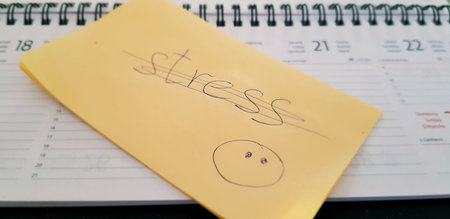 Notebook and yellow sticky note with smiley face on it.