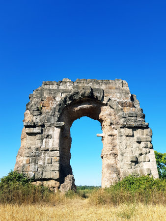 Ancient Roman aqueduct in Merida, Extremadura, Spainの写真素材