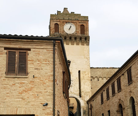 Clock tower in Montepulciano, Tuscany, Italyの写真素材