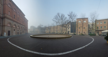 Foggy morning in the city centerの写真素材