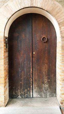 Old wooden door in the old town of Nessebar, Bulgariaの写真素材