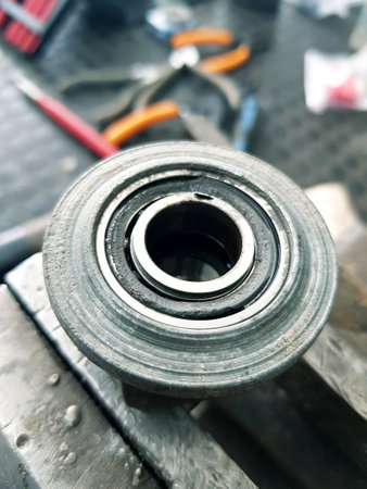 Car parts in auto repair shop. Auto service industry. Selective focus.の写真素材