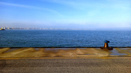 View of the sea from the side of the road, in the summer