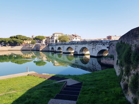 Bridge over Tiber River in Rome, Italy.の写真素材