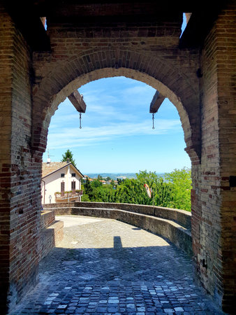 View of the medieval city of Gubbio, Umbria, Italyの写真素材