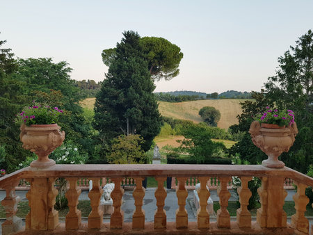 View from the terrace of a villa in Tuscany, Italyの写真素材
