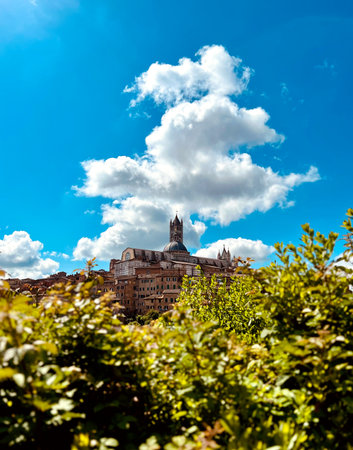 Siena, Italy. Aerial view of the historic city center.の写真素材
