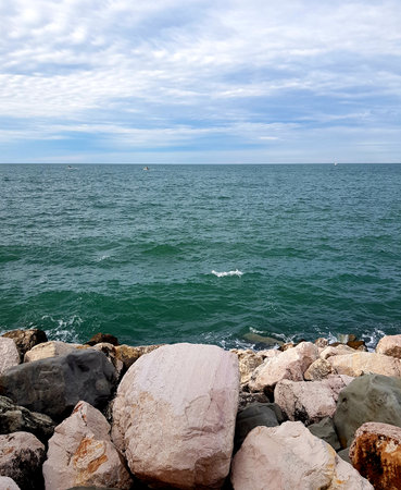 Rocky shore of the Black Sea in Odessa, Ukraine.