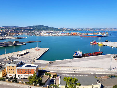 Aerial view of the port of Genoa, Liguria, Italyの写真素材