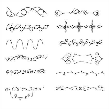 Hand Drawn Doodle Borders set, decorative elements and frames. のイラスト素材
