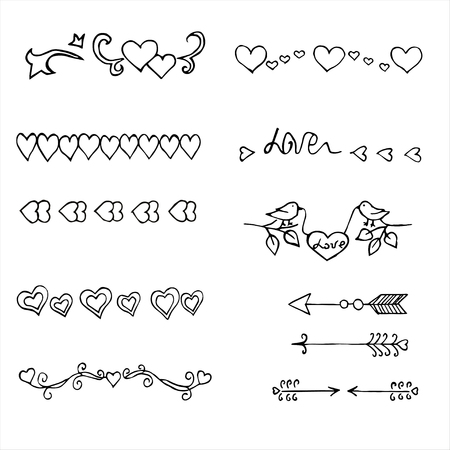 Hand Drawn Doodle Borders set, decorative elements and frames. のイラスト素材