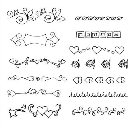 Hand Drawn Doodle Borders set, decorative elements and frames. のイラスト素材