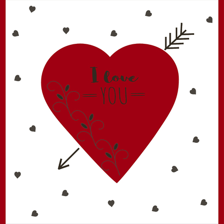Happy Valentines Day card with hearts and arrow vector illustration.のイラスト素材