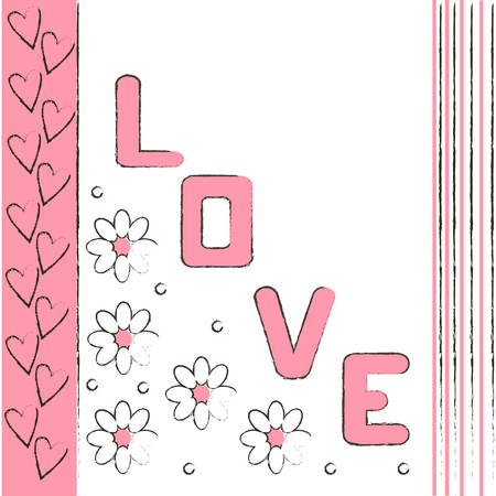 Floral card with text Love. Vector illustration.のイラスト素材