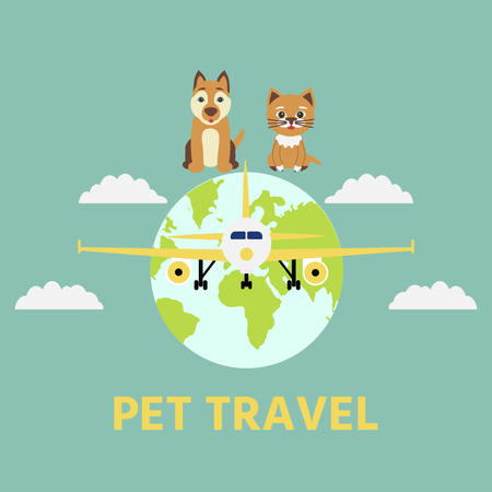 Cute dog and cat. Concept illustration of pet carrying and travelling with pets. Vector Illustration.のイラスト素材