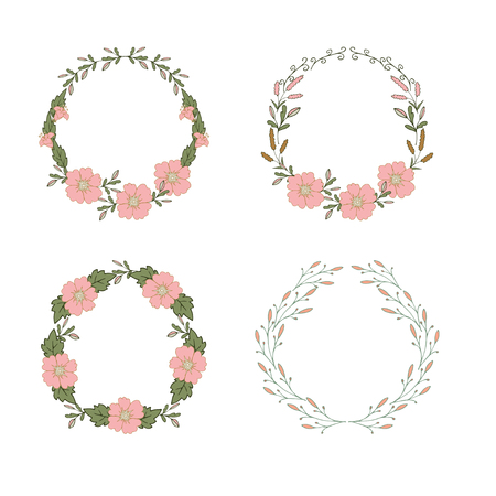 Hand drawn  card with  decorative floral elements wreaths set. Holiday card, invitation, brochure, flyer.のイラスト素材
