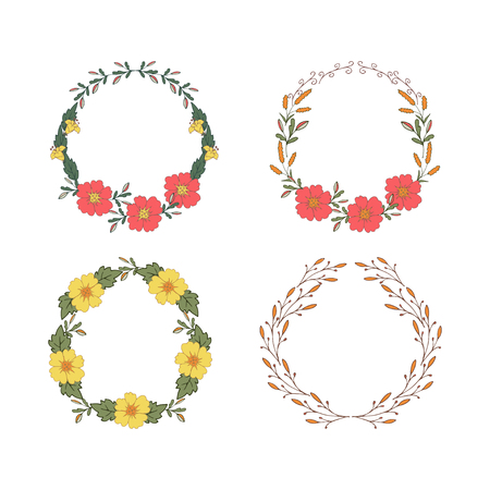 Hand drawn  card with  decorative floral elements wreaths set. Holiday card, invitation, brochure, flyer.のイラスト素材