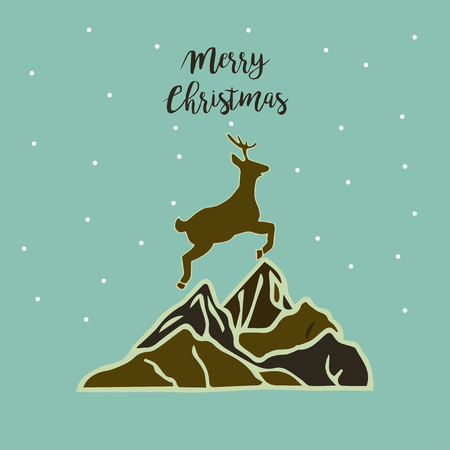 Merry Christmas greeting card whith cute deer. Hand drawn vector illustration.のイラスト素材