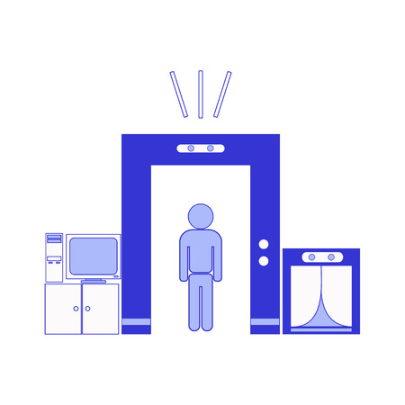 Ð¡heckpoint screening system, rapiscan system, metal detector element. Airport security icon. Commercial realistic airplane concept front view.のイラスト素材